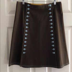 A-line, chocolate brown skirt with buttons